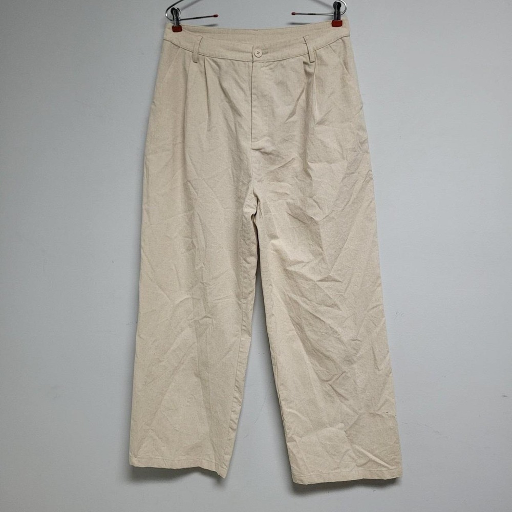 Cider Pants Womens XL Beige Linen Blend Wide Leg Pleated Dress Pants Slacks